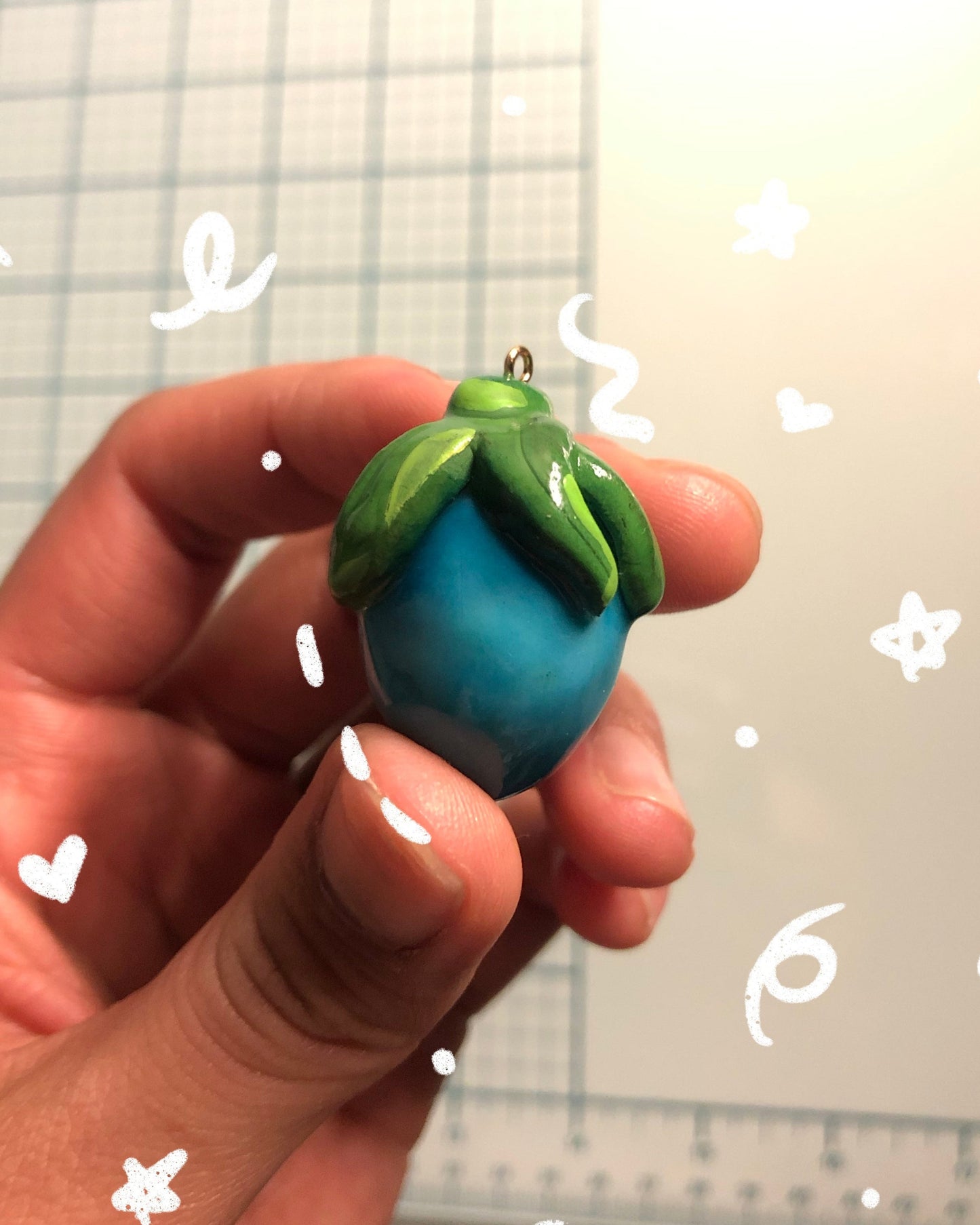 Cyan Fruit & Starfruit Dual-Charm Keychain