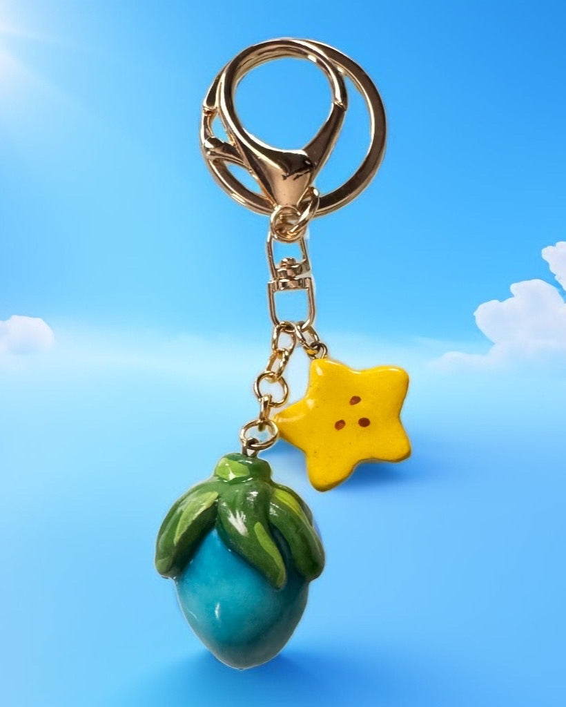 Cyan Fruit & Starfruit Dual-Charm Keychain