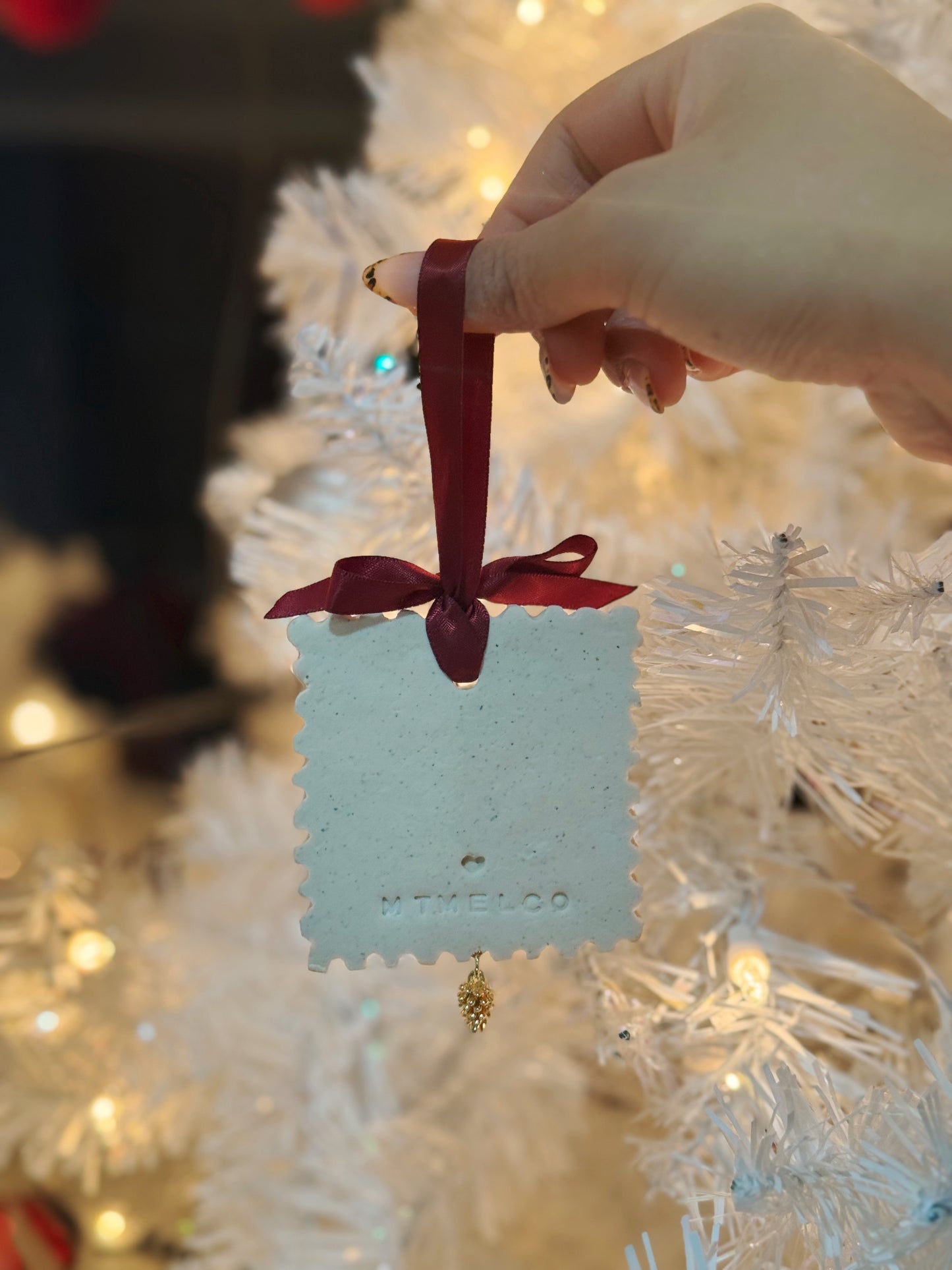 X-mas & O's "Hotter than a Cup of Hot Cocoa" Stamp Ornament (READY TO SHIP)