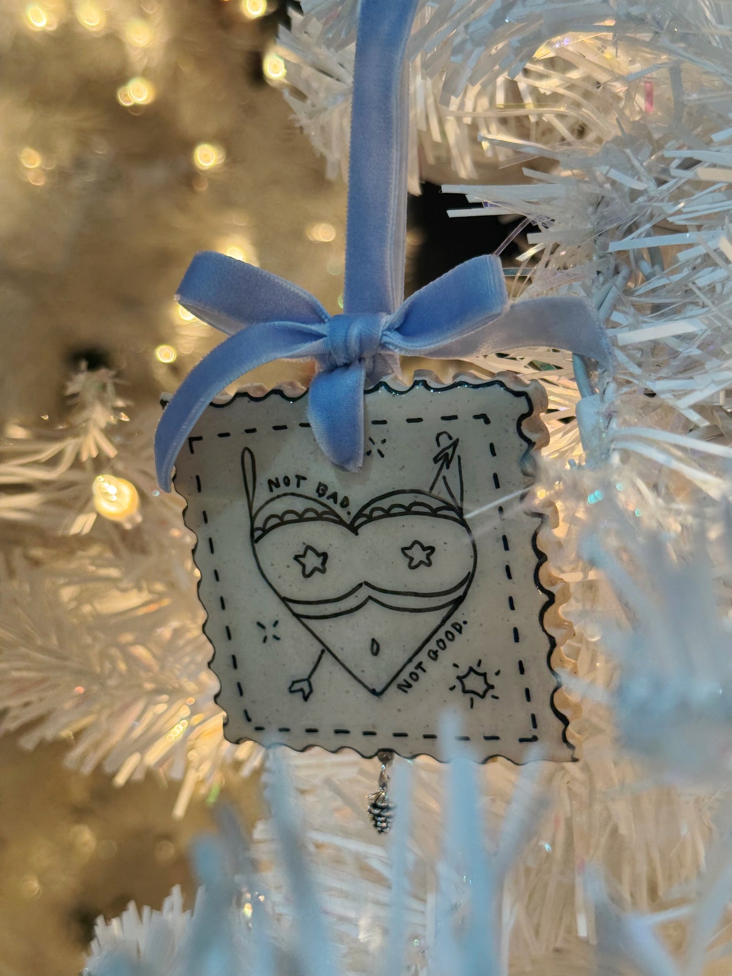 X-mas & O's "Not Bad Not Good" Stamp Ornament (READY TO SHIP)