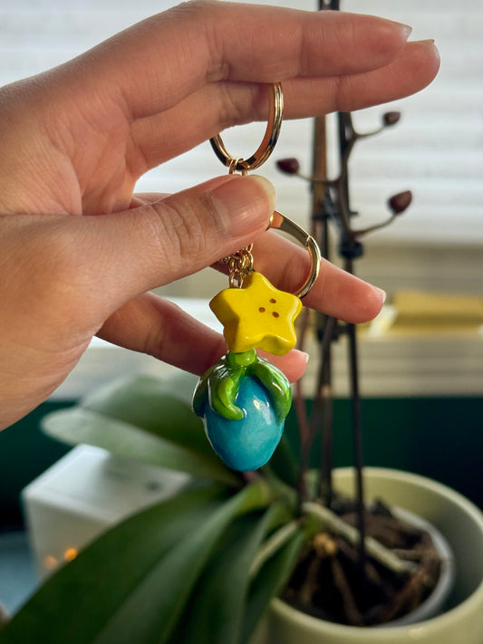 Cyan Fruit & Starfruit Dual-Charm Keychain