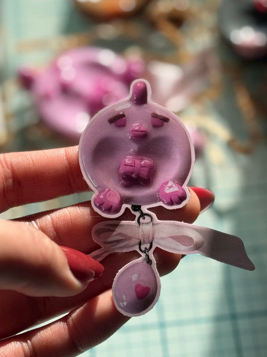 Vinyl Die-Cut Sticker: Pixel Chicken Worry Stone - "Pinky" (Pink) (1 piece)