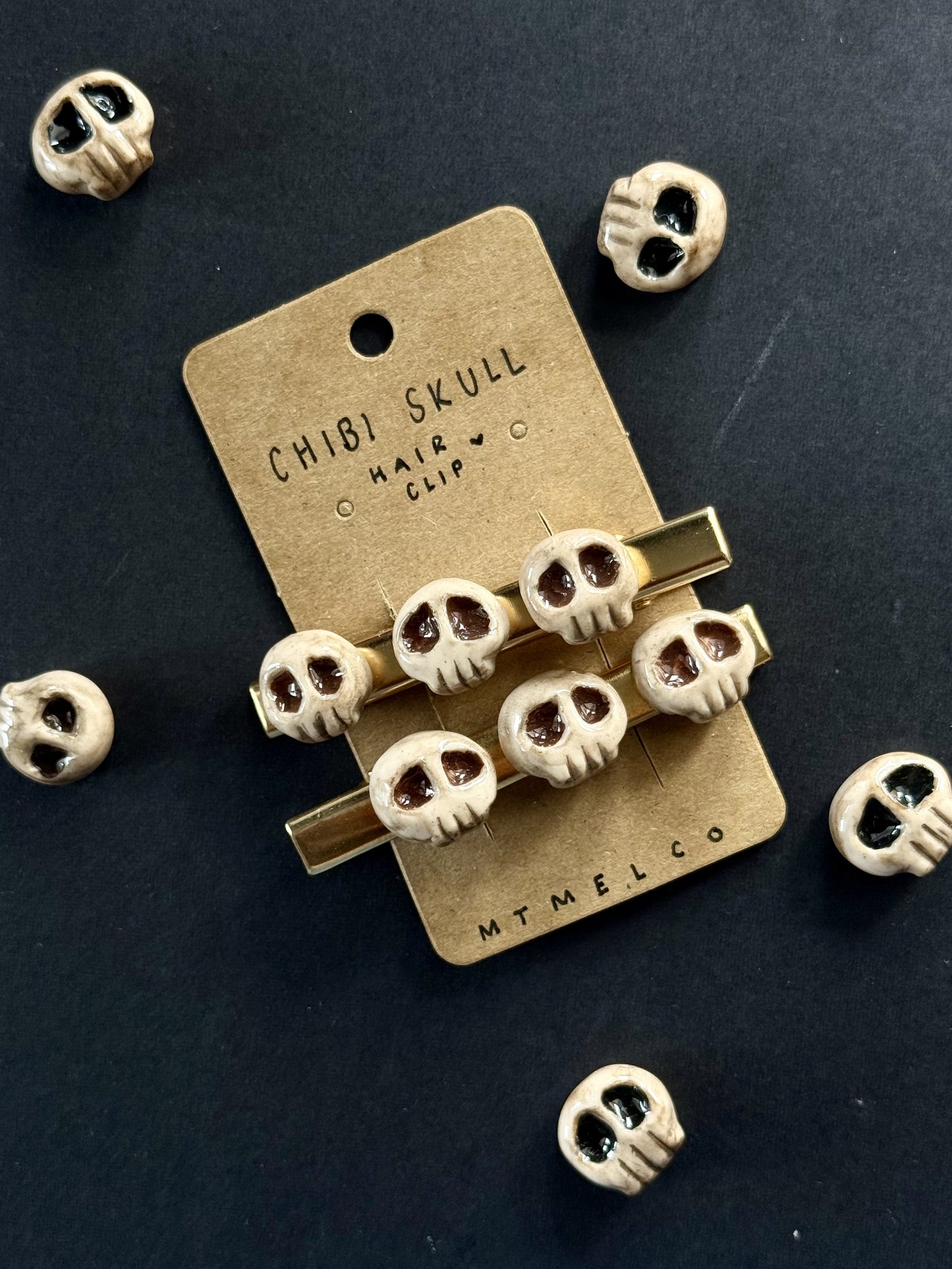 [PRE-ORDER] Chibi Skull Hair Clips (Single or pair, gold or silver)