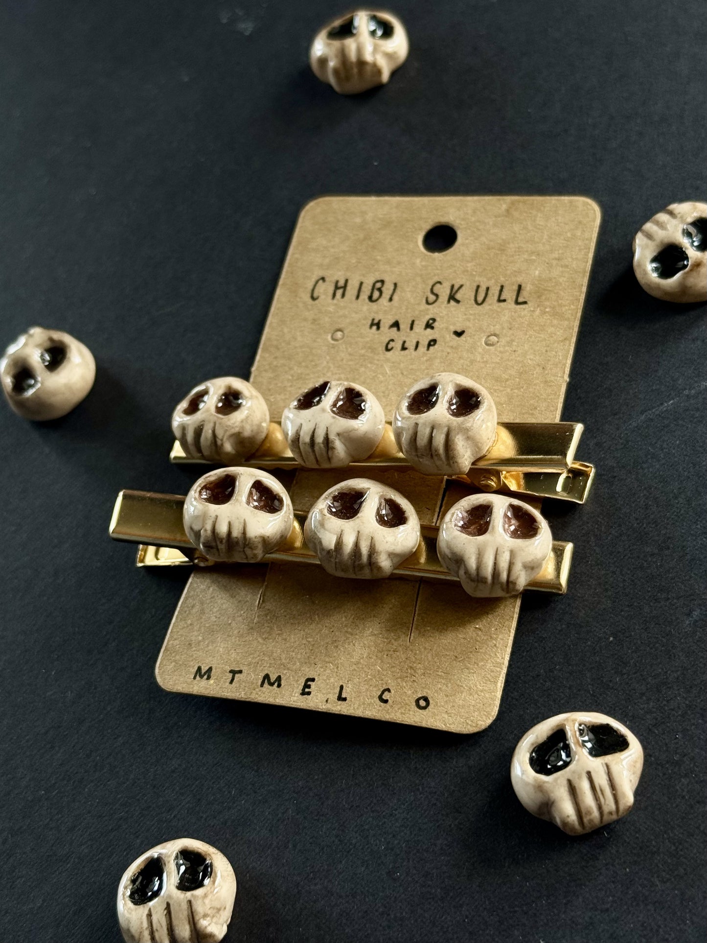 [PRE-ORDER] Chibi Skull Hair Clips (Single or pair, gold or silver)