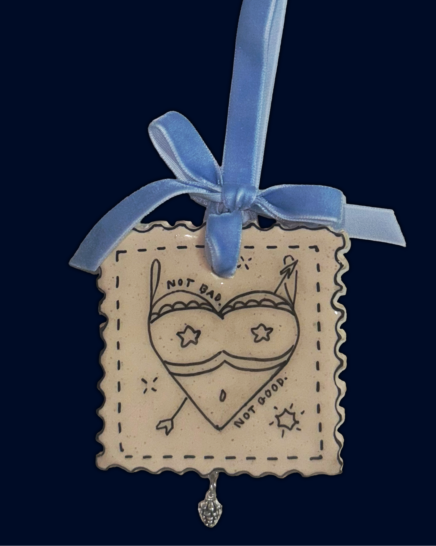 X-mas & O's "Not Bad Not Good" Stamp Ornament (READY TO SHIP)