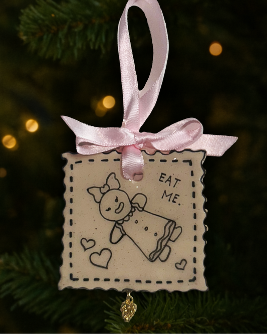 X-mas & O's "Eat Me Gingerbread Girl Cookie" Stamp Ornament (B-grade, $3 OFF) (READY TO SHIP)